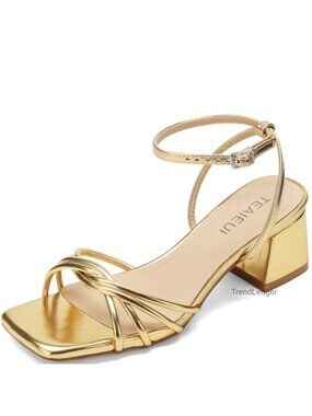 Chunky Block Heel Strappy Square Toe Faux Leather Sandals 2 Inch